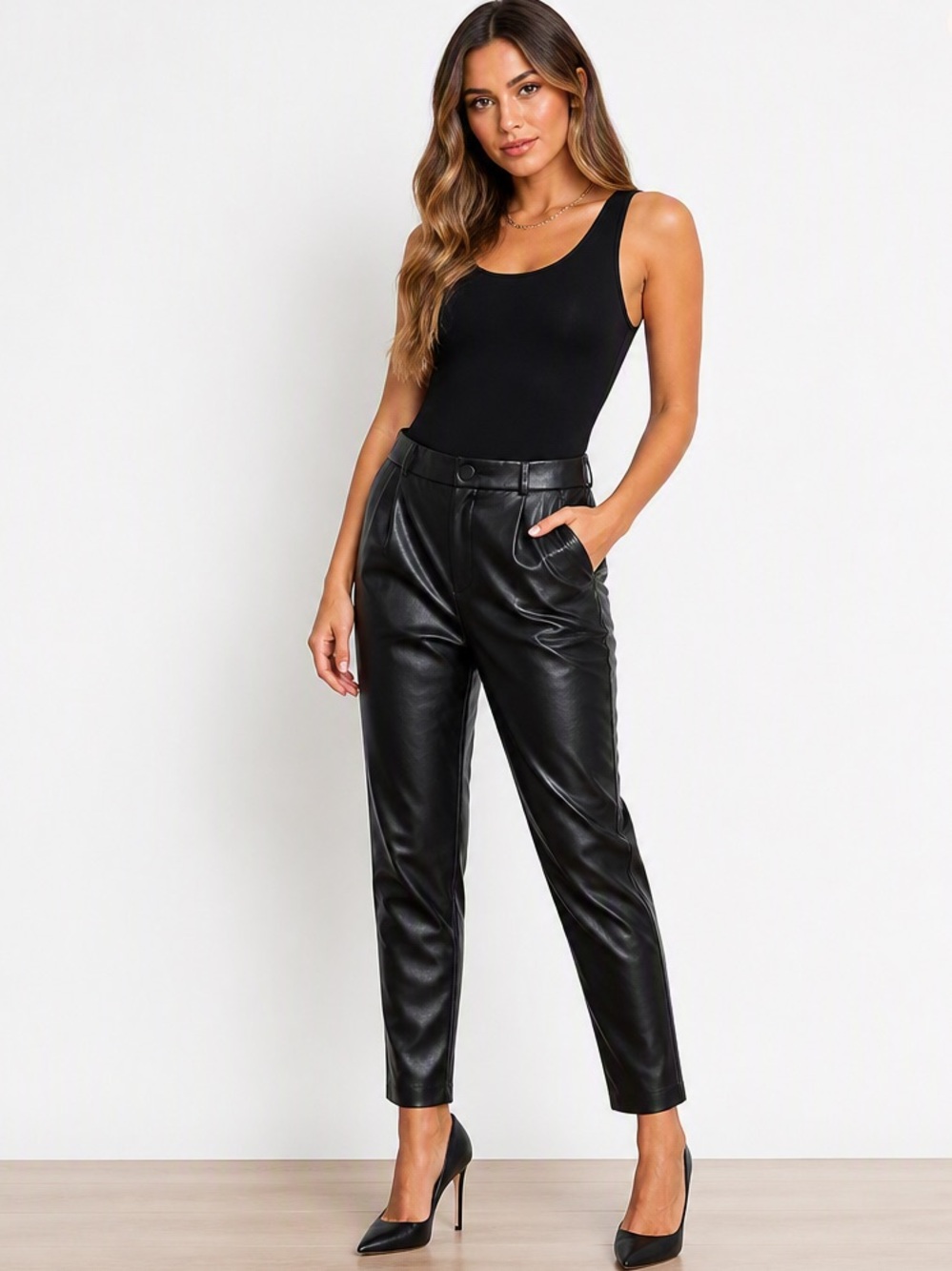 Women's C EST. 1946 Pull-On Black Faux Leather Cropped
Pants - Size: L - NWT